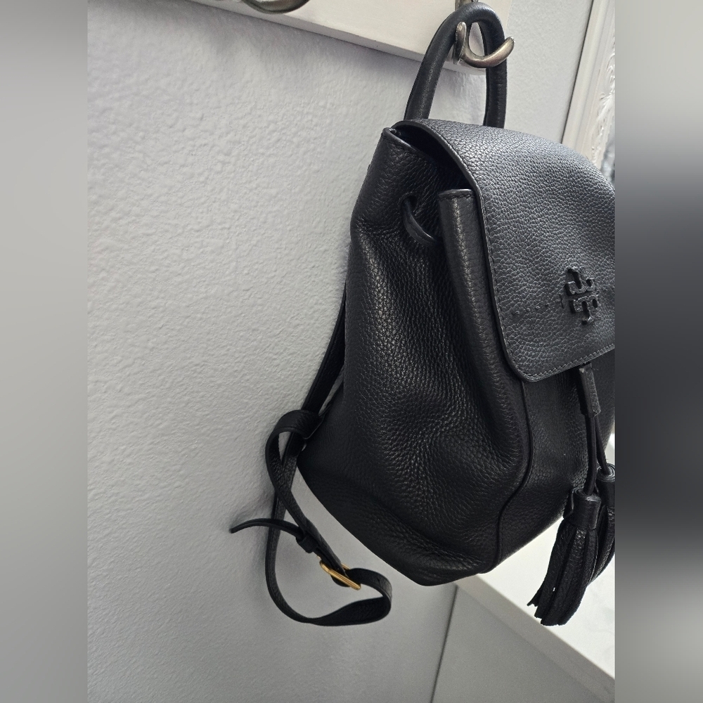 Tory Burch Mcgraw Black Leather Backpack with Tassel - Picture 6 of 16